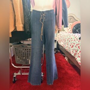 Younique Dark Blue Lace-Up Flare Jeans
